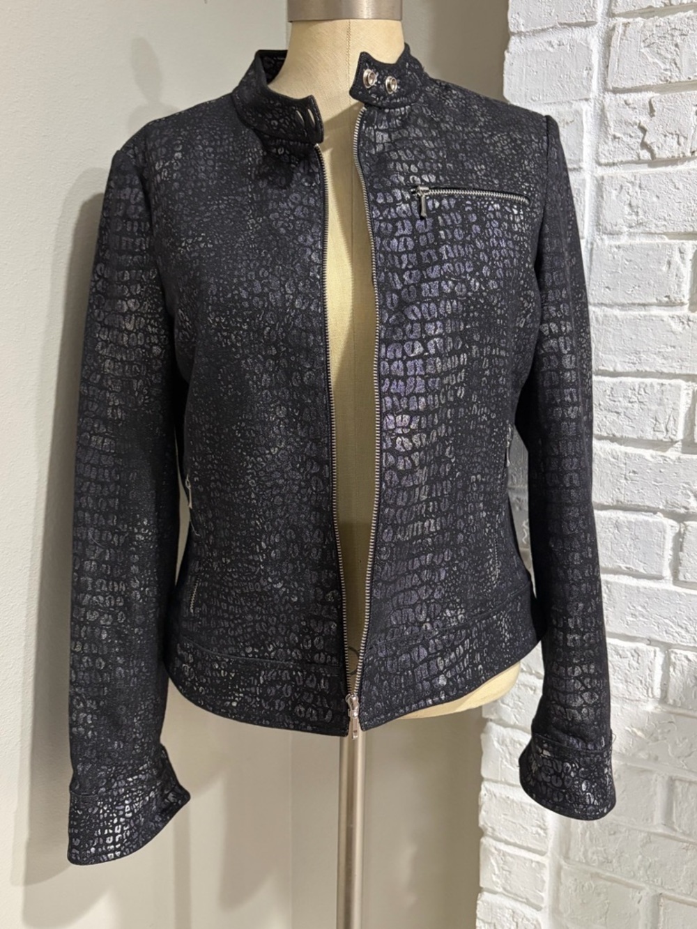 Eric Casual Black Croc-Embossed Zip Moto Jacket